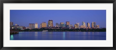 Framed Buildings at the waterfront lit up at night, Boston, Massachusetts, USA Print