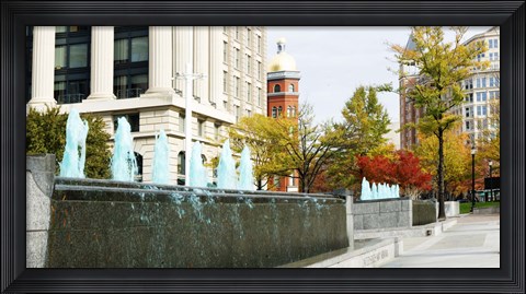Framed Fountains in front of a memorial, US Navy Memorial, Washington DC, USA Print