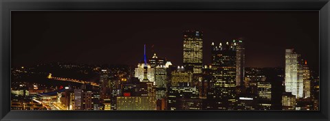 Framed Buildings lit up at night in a city, Pittsburgh Pennsylvania, USA Print