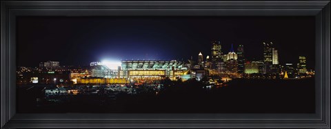 Framed Stadium lit up at night in a city, Heinz Field, Three Rivers Stadium, Pittsburgh, Pennsylvania, USA Print