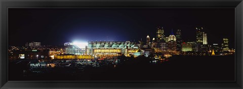 Framed Stadium lit up at night in a city, Heinz Field, Three Rivers Stadium, Pittsburgh, Pennsylvania, USA Print