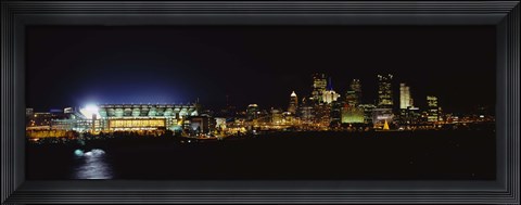 Framed Stadium lit up at night in a city, Heinz Field, Three Rivers Stadium,Pittsburgh, Pennsylvania, USA Print