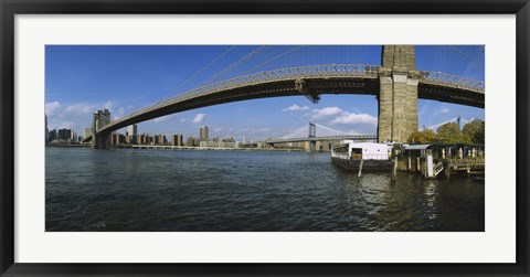 Framed Suspension bridge across a river, Brooklyn Bridge, East River, Manhattan, New York City, New York State, USA Print