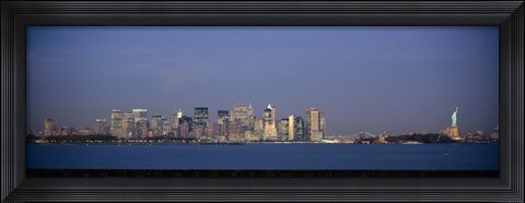 Framed New York Waterfront at Night with the Statue of Liberty Print