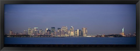 Framed New York Waterfront at Night with the Statue of Liberty Print