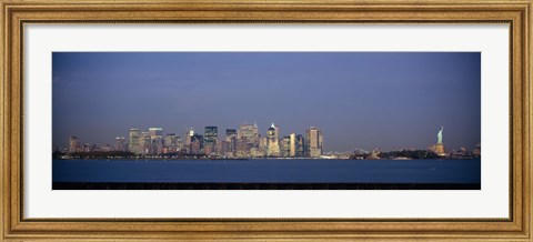 Framed New York Waterfront at Night with the Statue of Liberty Print