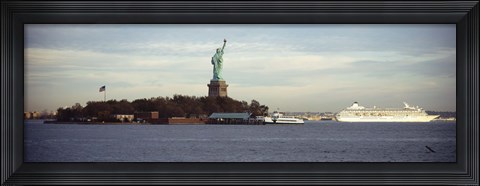Framed Statue on an island in the sea, Statue of Liberty, Liberty Island, New York City, New York State, USA Print