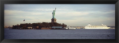 Framed Statue on an island in the sea, Statue of Liberty, Liberty Island, New York City, New York State, USA Print