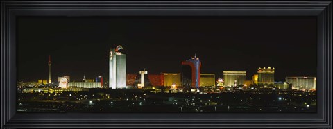 Framed Buildings lit up at night in a city, Las Vegas, Nevada Print