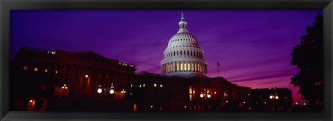 Framed Low angle view of a government building lit up at twilight, Capitol Building, Washington DC, USA Print