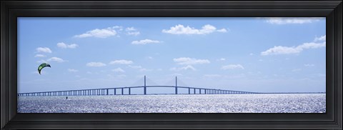 Framed Sunshine Skyway Bridge with Parachuter, Tampa Bay, Florida Print