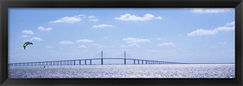 Framed Sunshine Skyway Bridge with Parachuter, Tampa Bay, Florida Print