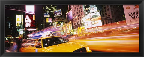 Framed Yellow taxi on the road, Times Square, Manhattan, New York City, New York State, USA Print