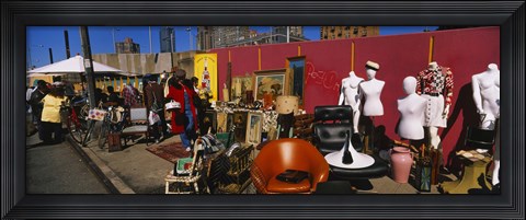 Framed Group of people in a flea market, Hell&#39;s Kitchen, Manhattan, New York City, New York State, USA Print