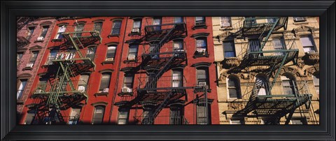 Framed Low angle view of fire escapes on buildings, Little Italy, Manhattan, New York City, New York State, USA Print