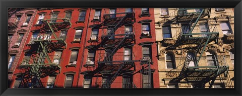 Framed Low angle view of fire escapes on buildings, Little Italy, Manhattan, New York City, New York State, USA Print