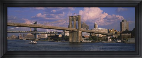 Framed Boat in a river, Brooklyn Bridge, East River, New York City, New York State, USA Print