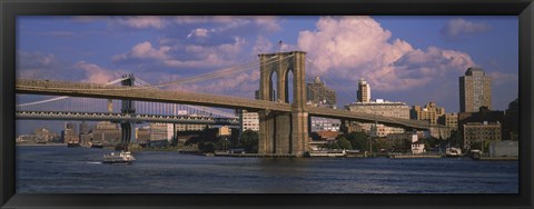 Framed Boat in a river, Brooklyn Bridge, East River, New York City, New York State, USA Print