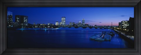 Framed Buildings lit up at dusk, Charles River, Boston, Massachusetts, USA Print
