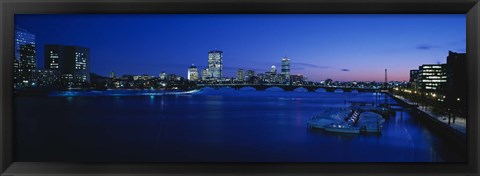 Framed Buildings lit up at dusk, Charles River, Boston, Massachusetts, USA Print