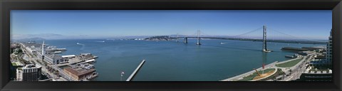Framed Buildings at the waterfront, Golden Gate Bridge, San Francisco Bay, San Francisco, California, USA Print