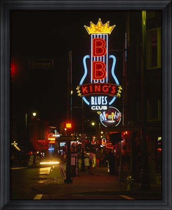 Framed Neon sign lit up at night, B. B. King&#39;s Blues Club, Memphis, Shelby County, Tennessee, USA Print
