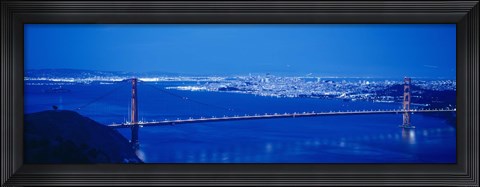 Framed High angle view of a bridge lit up at night, Golden Gate Bridge, San Francisco, California Print