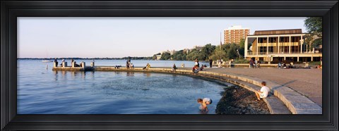 Framed Group of people at a waterfront, Lake Mendota, University of Wisconsin, Memorial Union, Madison, Wisconsin Print