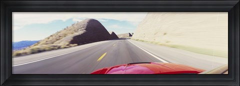 Framed Car on a road, outside Las Vegas, Nevada, USA Print