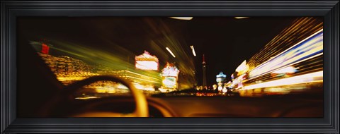Framed Car on a road at night, Las Vegas, Nevada, USA Print