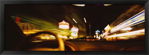 Framed Car on a road at night, Las Vegas, Nevada, USA Print