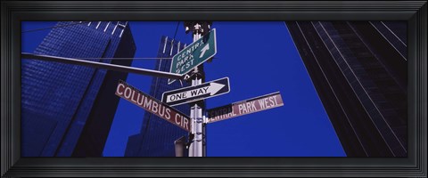 Framed Low angle view of a street name sign, Columbus Circle, Manhattan, New York City, New York State, USA Print