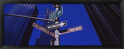 Framed Low angle view of a street name sign, Columbus Circle, Manhattan, New York City, New York State, USA Print