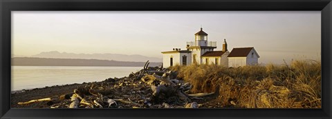 Framed Lighthouse on the beach, West Point Lighthouse, Seattle, King County, Washington State, USA Print