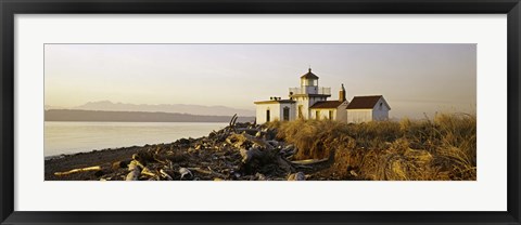 Framed Lighthouse on the beach, West Point Lighthouse, Seattle, King County, Washington State, USA Print