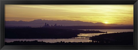 Framed Lake in front of mountains, Lake Washington, Seattle, King County, Washington State, USA Print