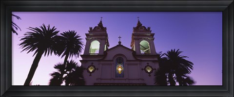 Framed Low angle view of a cathedral at night, Portuguese Cathedral, San Jose, Silicon Valley, Santa Clara County, California, USA Print