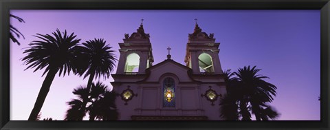 Framed Low angle view of a cathedral at night, Portuguese Cathedral, San Jose, Silicon Valley, Santa Clara County, California, USA Print