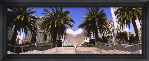 Framed Low angle view of a heart shape sculpture on the steps, Union Square, San Francisco, California, USA Print