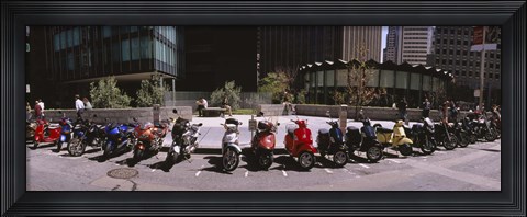 Framed Scooters and motorcycles parked on a street, San Francisco, California, USA Print