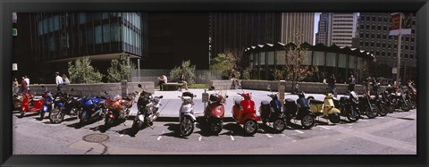 Framed Scooters and motorcycles parked on a street, San Francisco, California, USA Print