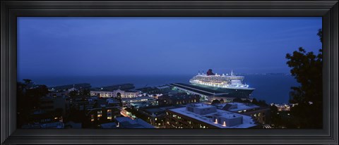 Framed High angle view of a cruise ship at a harbor, RMS Queen Mary 2, San Francisco, California, USA Print