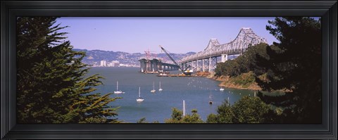 Framed Cranes at a bridge construction site, Bay Bridge, San Francisco, California Print