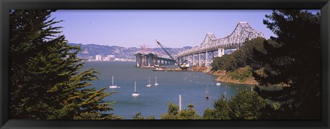 Framed Cranes at a bridge construction site, Bay Bridge, San Francisco, California Print