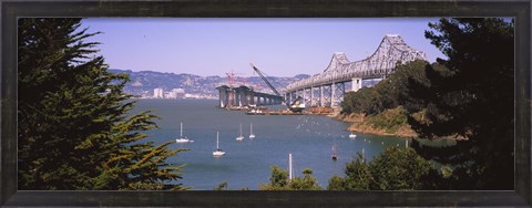 Framed Cranes at a bridge construction site, Bay Bridge, San Francisco, California Print