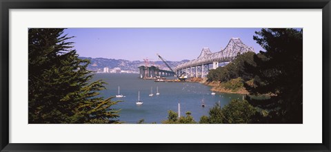 Framed Cranes at a bridge construction site, Bay Bridge, San Francisco, California Print