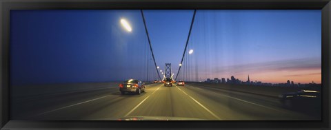 Framed Bay Bridge with Cars at Night, San Francisco, California Print