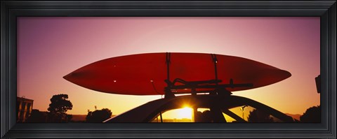Framed Close-up of a kayak on a car roof at sunset, San Francisco, California Print