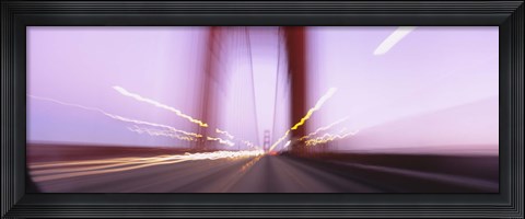 Framed Traffic on a suspension bridge, Golden Gate Bridge, San Francisco, California, USA Print