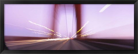 Framed Traffic on a suspension bridge, Golden Gate Bridge, San Francisco, California, USA Print